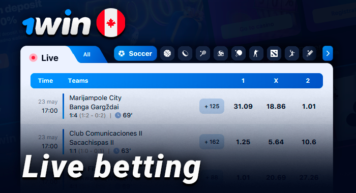 Live betting on sports at the bookmaker's site 1Win