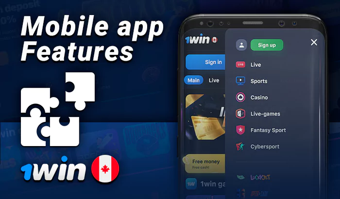 About 1Win mobile app features - Sports Betting, Casino lobby, Payments