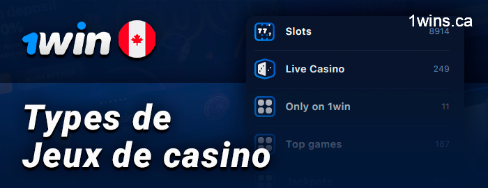 Types de jeux de casino sur le site 1Win 