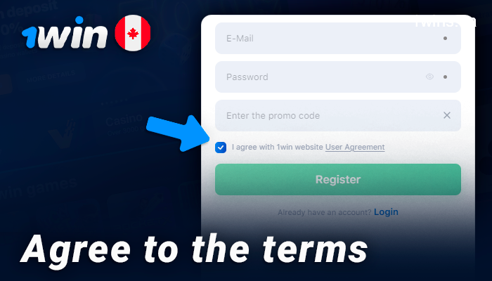 Accept the terms and conditions when sign up for 1Win