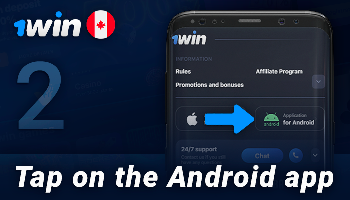 Click on anroid app button in the footer of 1Win site