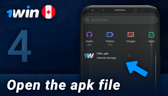 Open the apk file on your android for the 1Win app