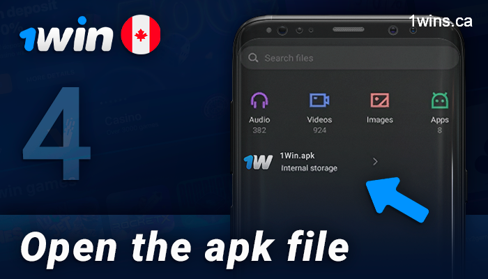 Open the apk file on your android for the 1Win app