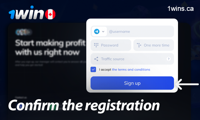 Check your details and confirm your registration with 1win