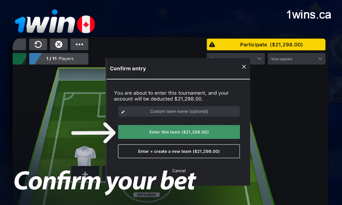 confirm bet amount at 1win