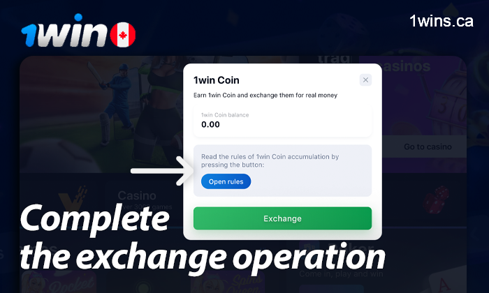 Complete an exchange transaction on the 1win website