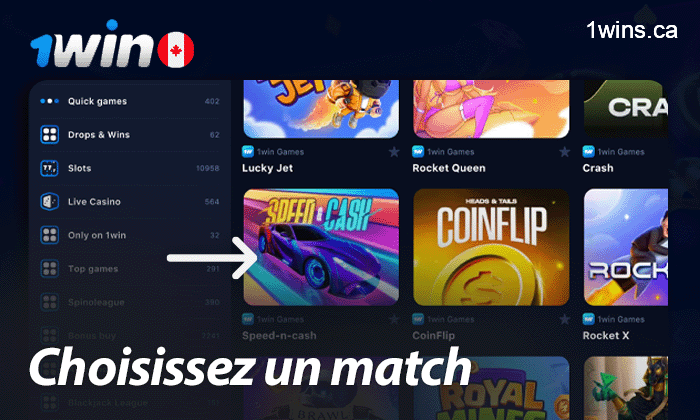 Choisissez un match ou un jeu de casino sur le site de 1win