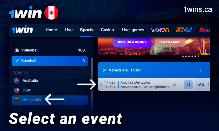 Decide on a baseball game to bet on at 1Win