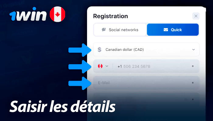 Sélectionnez la devise et entrez vos données personnelles pour enregistrer 1Win