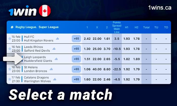 Choose a regbi match to bet on at 1Win